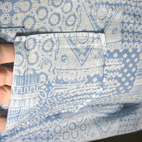 STANDARD GRACE* Sz L long sleeve 2pkt button front denim like patchwork look top - Picture 6 of 14